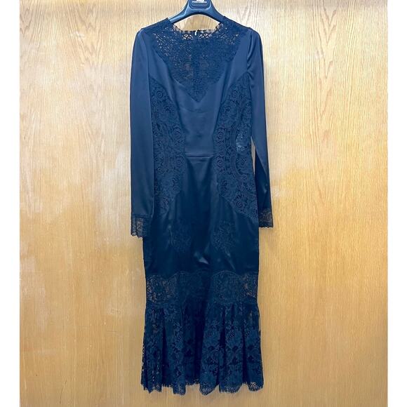 NWT Dolce & Gabbana Chantilly Lace Silk Satin Midi Dress Black IT 40 US S - Picture 10 of 13
